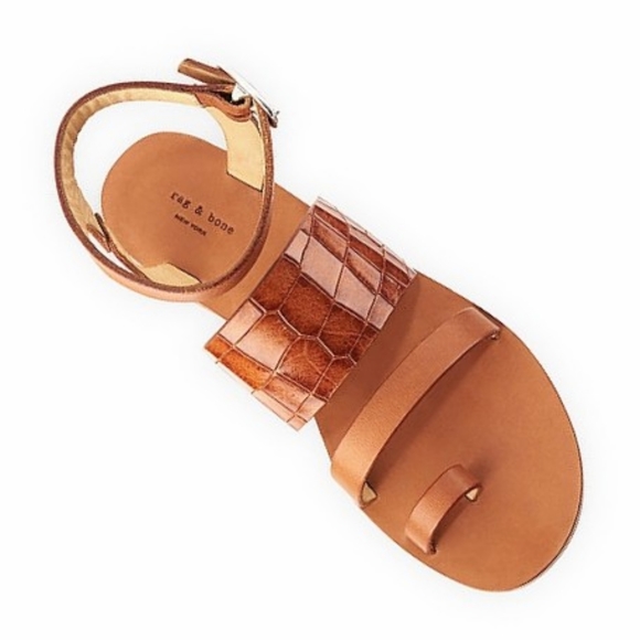 rag & bone Shoes - RAG & BONE Chartan Tan Croc-Embossed Leather Strappy Sandal Size 11